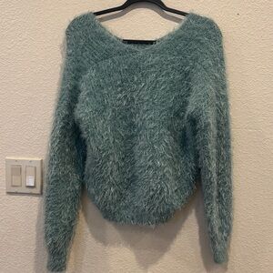 Freshman Teal Fuzzy V-Neck Sweater